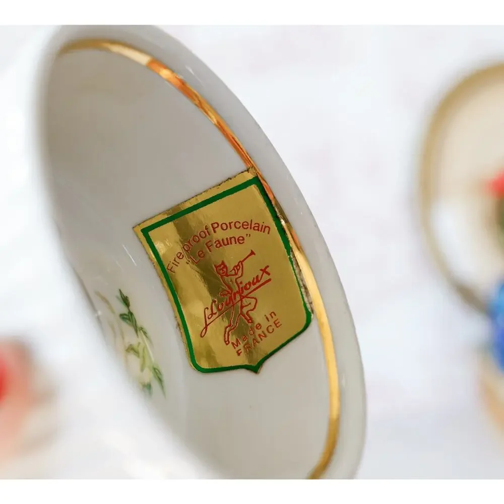 VTG Louis Lourioux France Bird Ramekins Set of 2 Cottage Farmhouse Bakeware Bowl